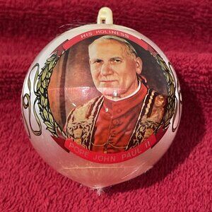 Vintage Pope John Paul II 2 Bradford Christmas Ornament Satin Catholic 2.5” 1979